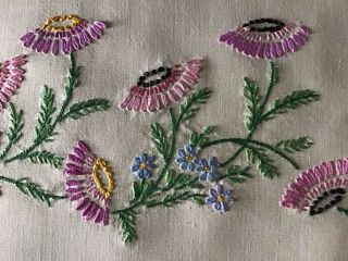 Stunning Vintage Irish Linen Hand Embroidered Tablecloth Florals