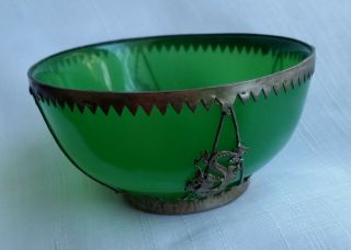 Vintage Chinese Dark Green “jade” & “silver” Metal Dragon 231g Marked Bowl