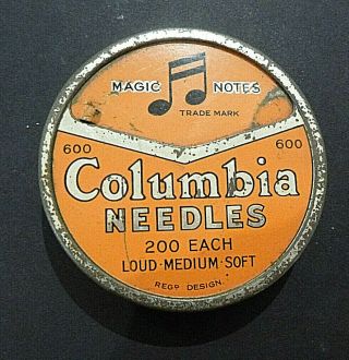 Vintage " Columbia " Rare Circular Gramophone Needle Tin.