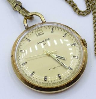 Rare Anker 01 German Made Dress Pocket Watch - Running - 17 Jewels - With Chain