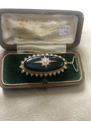 Stunning Rare Antique Victorian 15ct Gold Seed Pearl Mourning Brooch