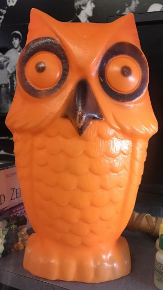 Owl Blow Mold Rare Halloween Orange Plastic 13”