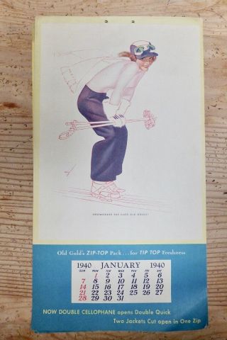 Vintage Rare George Petty 1940 Large Old Gold Calendar 12 Monthly Pin - Ups