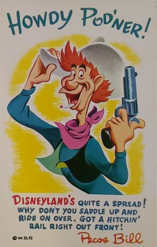 Disneyland Rare Pecos Bill Art Corner Vintage Post Card