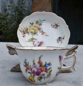 Exquisite Antique 19thc Meissen & Dresden Porcelain Cup & Saucer