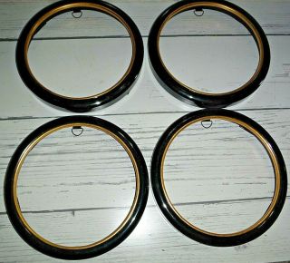 4 Black And Gold Collectible Plate Holders Hangers Frames