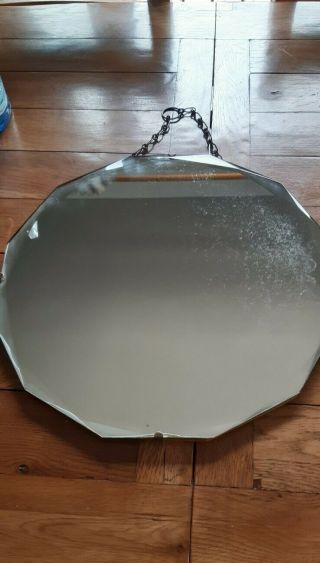 Vintage 1940/50s Wall Hanging 12 Sided Frameless Mirror With Wooden Back