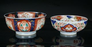 Two Large Antique Japanese Imari Porcelain Punch Bowls From 19th C Meiji