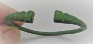 Ancient Viking Bronze Bracelet With Two Dragon Head Terminals