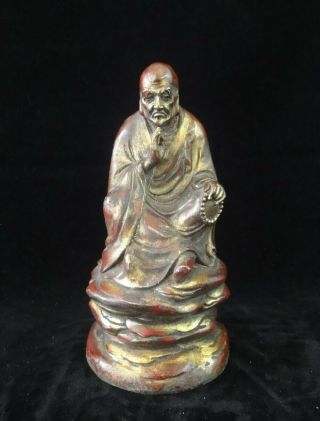 Rare Fine Old Chinese Gilt Bronze " Luohan " Arhat Buddha Statue Sculpture
