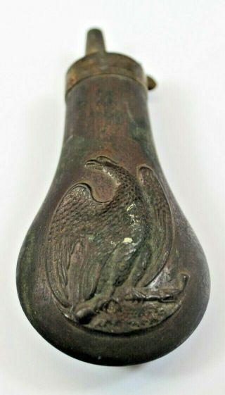 Vintage Rare Copper Brass Gun Powder Bottle Flask With Standing Eagle