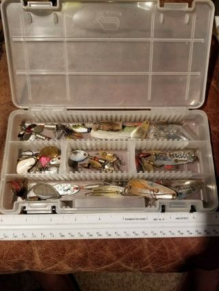 Small Tackle Box Full Of Vintage Metal Lures In