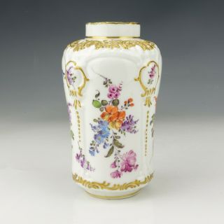 Antique Dresden Porcelain - Flower & Gilt Decorated Tea Caddy - Lovely