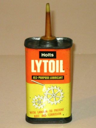 Rare Vintage 1950s Holts " Lytoil " Advertising Tin Oil Can 5 Oz.  Handy Oiler