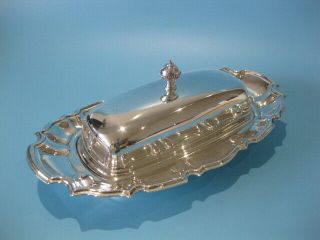 Lovely Large Vintage Silver Plate Regency Style Butter Dish With Glass Liner