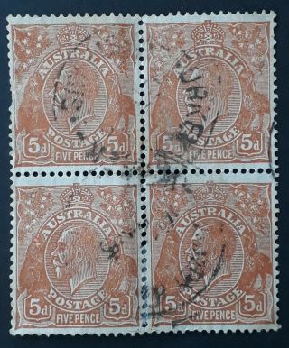 Rare 1935 Australia Blk 4x5d Orange Brown Kgv Stamps Turkey Creek Postmark