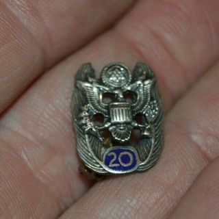 Vintage Sterling Silver.  925 Us Army 20 Years Service Award Lapel Pin Rare Minty