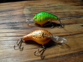 2 Vintage Bagleys Diving B 2 Fishing Lures Rare Color Pumpkin Seed And FT 3