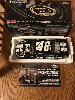 2012 Jimmie Johnson AUTOGRAPHED Indy Raced Version Win 1/24 Diecast RARE 1 / 573 2