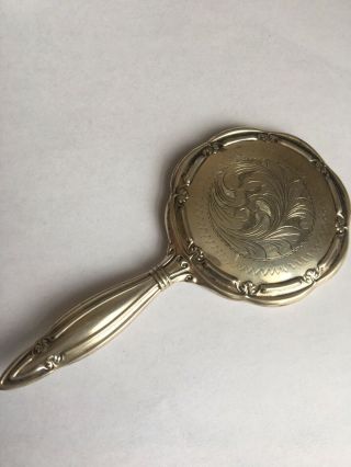 Antique Italian Hallmarked Solid Silver Miniature Hand Mirror For Dressing Table