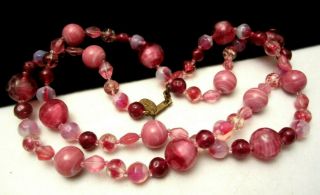 Rare Vintage 28 " X1/2 " Signed Miriam Haskell Shades Of Pink Glass Bead Necklace