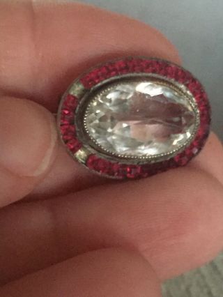 Antique Victorian Quartz Rock Crystal And Ruby Brooch Pin Silver