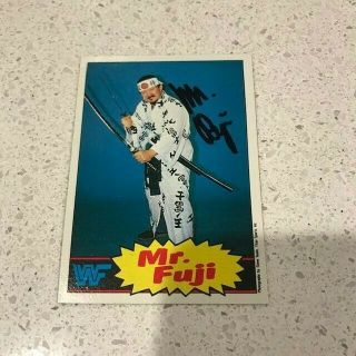 Mr Fuji Signed Autographed Rare 1985 Wwf Topps Card Wwe C