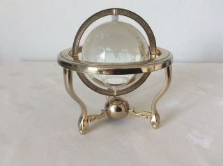 Small Vintage Desktop Etched Glass Globe Set In A Brass Coloured Stand