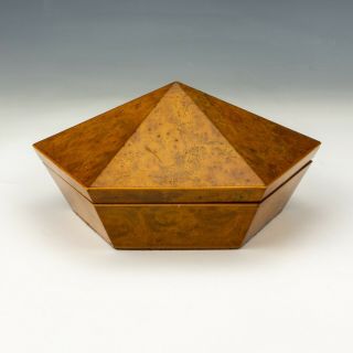 Antique Burr Walnut Veneered Hexagonal Covered Box - Art Deco