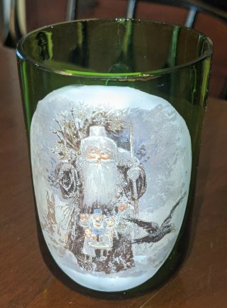 Rare Santa Claus Victorian Art Glass Handled Cup Enamel 19th Century
