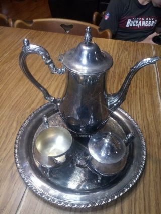 Vintage Oneida Silver Plate Coffee Tea Pot Creamer Sugar Bowl Set