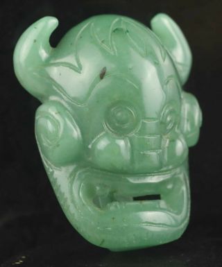 Old Natural Green Jade Hand - Carved Statue Of Horse Belt Hook