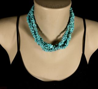 Vintage Navajo Santo Domingo Rare Sterling 3 Strand Turquoise 17 " Necklace