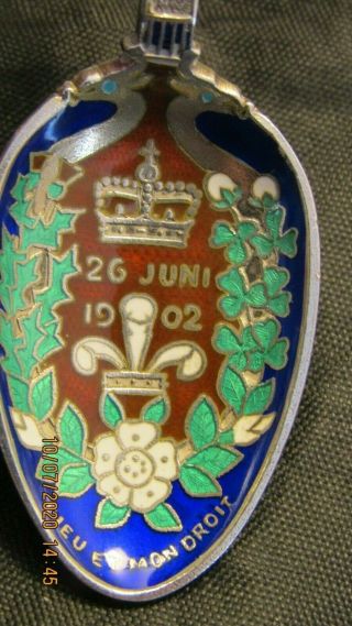 Antique Danish Silver And Enamel Commemorative Spoon