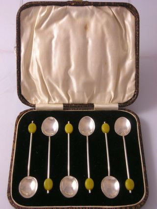 Lovely Box Set 6 1925 George V Silver Coffee Bean Spoons 29 Grams Marson & Jones
