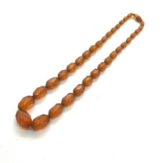 Antique Art Deco Natural Baltic Amber Faceted Bead Necklace 181a