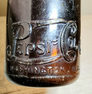 Rare Antique Amber Glass Embossed Pepsi Cola Bottle Washington,  North Carolina