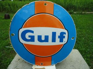 Vintage Rare Old Gulf Gasoline Porcelain Gas Station Ad Sign