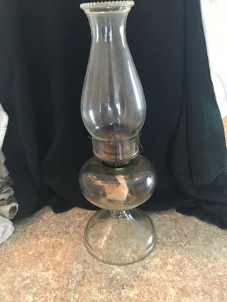 Antique Vintage Kerosene Oil Lamp With Chimney & Brass Eagle Burner 16”