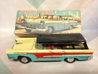 Tn Nomura - Rare Tin Friction Car Station Wagon Boxed Japan 1950s Nomad Fairlane