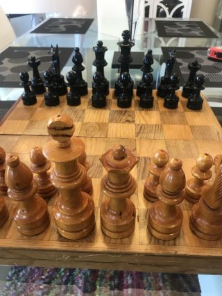 Rare VTG Antique Large Wooden Hand Turned Carved Chess Set Game Board Folk Art 3