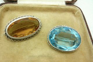 Vintage Jewellery Sterling Silver Turquoise Amber Glass Brooches Pins Hallmarked