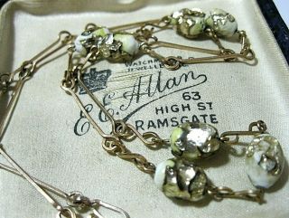Vintage Jewellery Antique Art Deco Venetian Glass Gold Foil Trails Bead Necklace