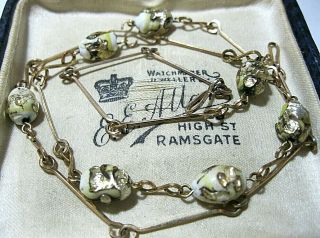 Vintage Jewellery Antique Art Deco Venetian Glass Gold Foil Trails Bead NECKLACE 3
