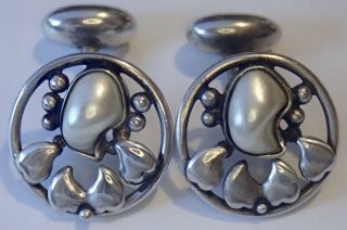 Antique Edwardian Art Nouveau Sterling Silver Dog Tooth Pearl Cufflinks
