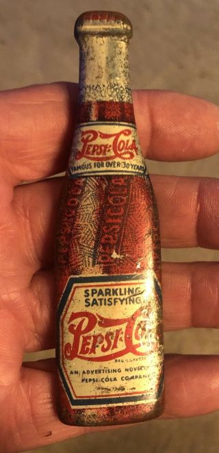 Vintage Antique Tin Metal Pepsi Cola Bottle Opener,  1940.  Rare