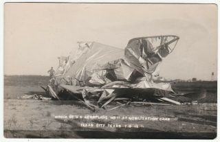 Rare - Aviation Rppc - Wreck Us Aeroplane At Camp Texas City Tx 1913 Military
