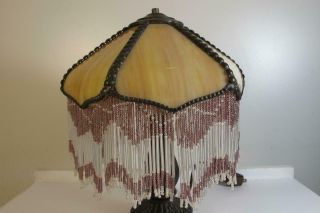 Antique Vintage Art Deco Period Stained Slag Glass Hexagonal Shade Lamp