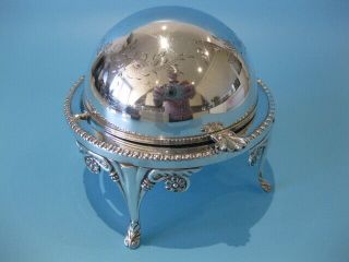 Antique Silver Plated Roll Top Caviar / Butter Dish With Glass Liner