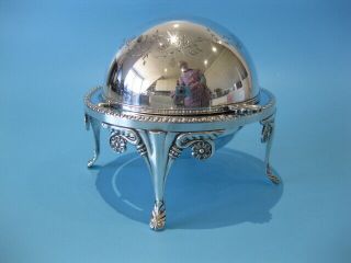 Antique Silver Plated Roll Top Caviar / Butter Dish With Glass Liner 3